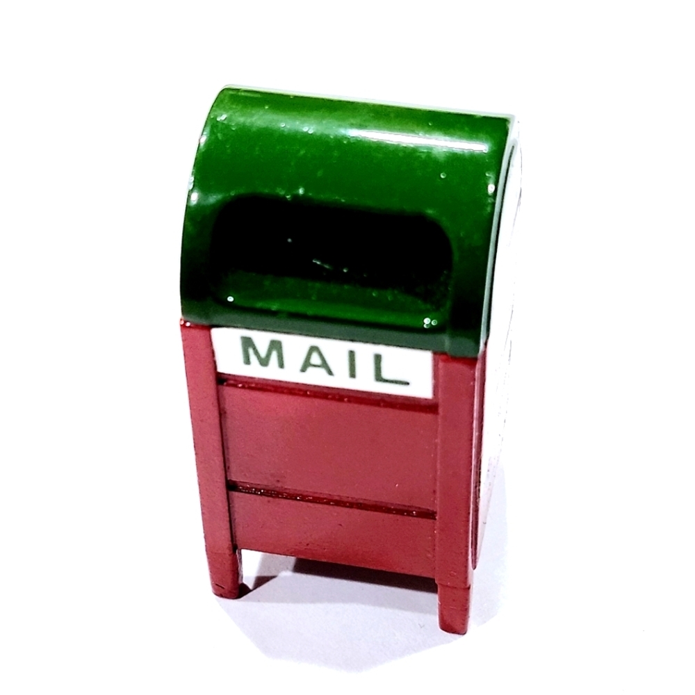 Christmas Village Mail Box  Accessory Metal Painted Red and Green